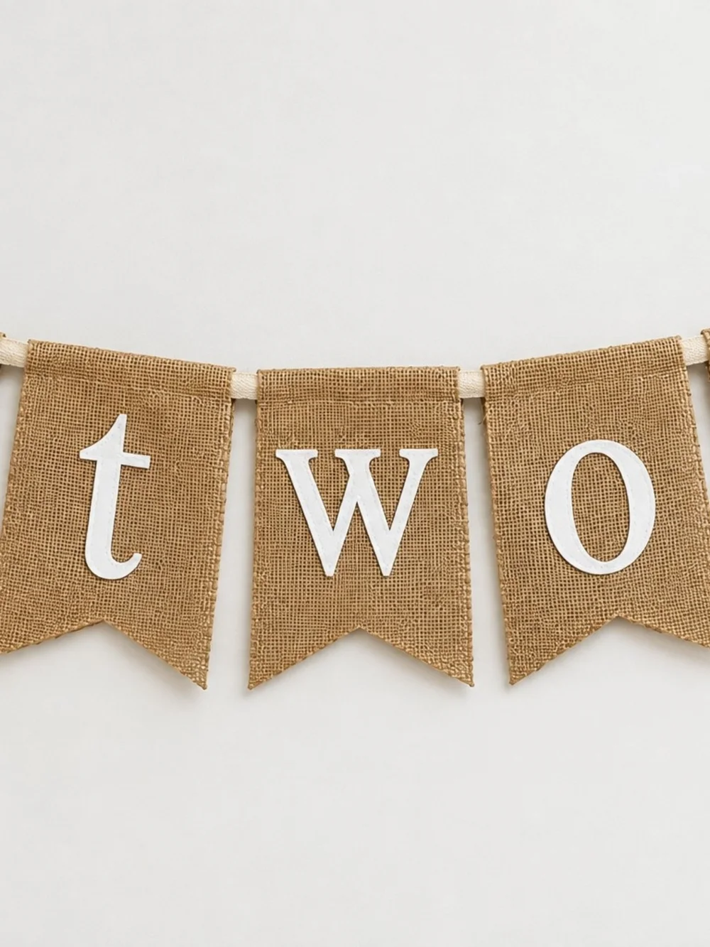 Burlap 'Two' Banner - Natural Brown and White Party Garland